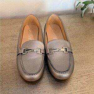 Calvin Klein Women's Metallic Pewter Leather Bit Loafers